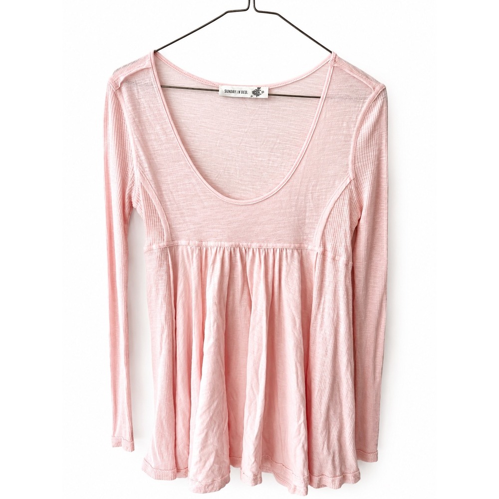 Altar'd State XS Pink Babydoll Tunic Top Long Sleeve Scoop Neck Ribbed Boho Soft